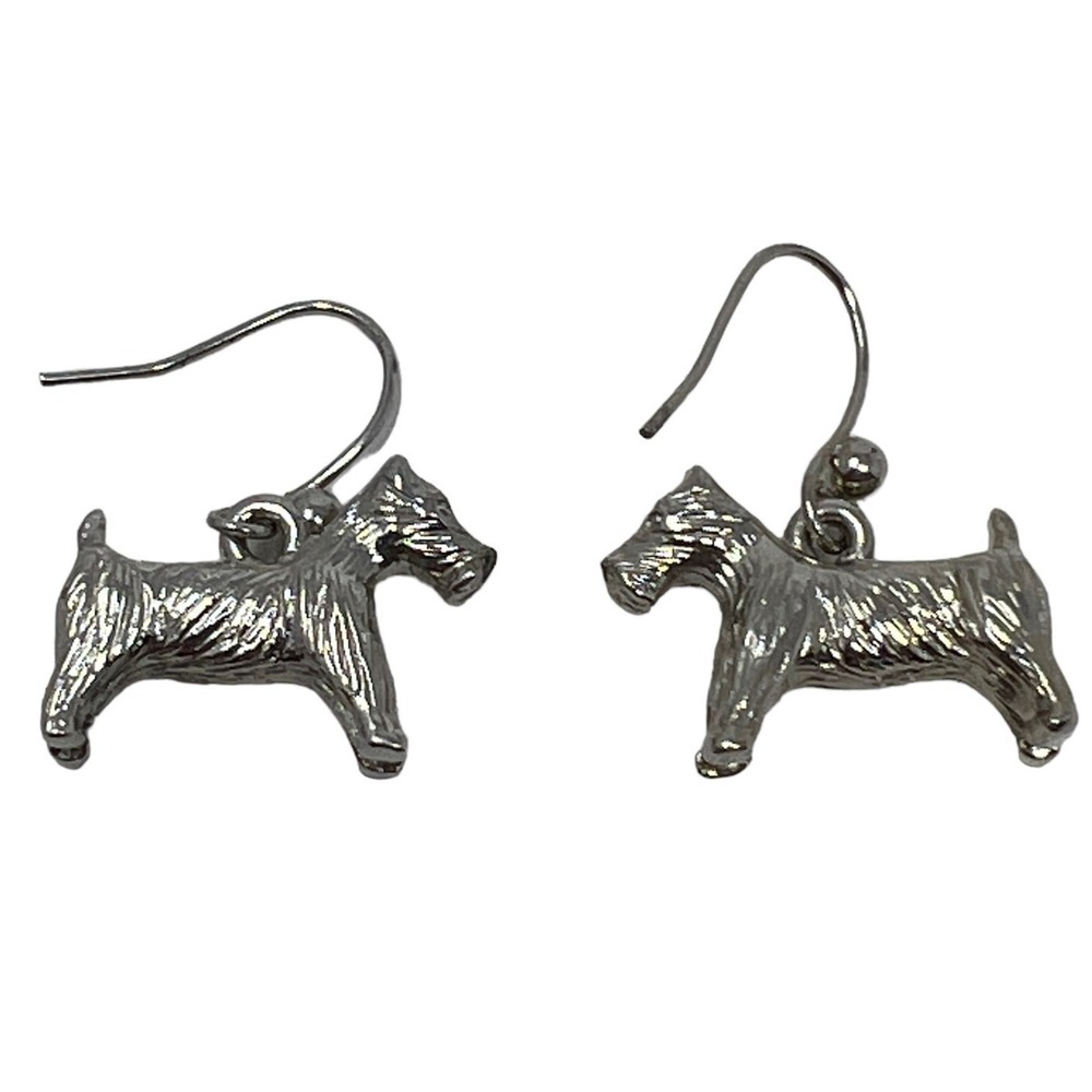 Scottish Terrier Pierced Earrings Silver Tone Wire Dangle Drop‎ Scottie Dog